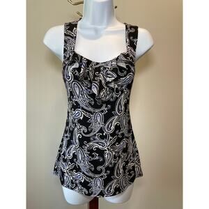 White House Black Market Black Paisley Print Top Size S